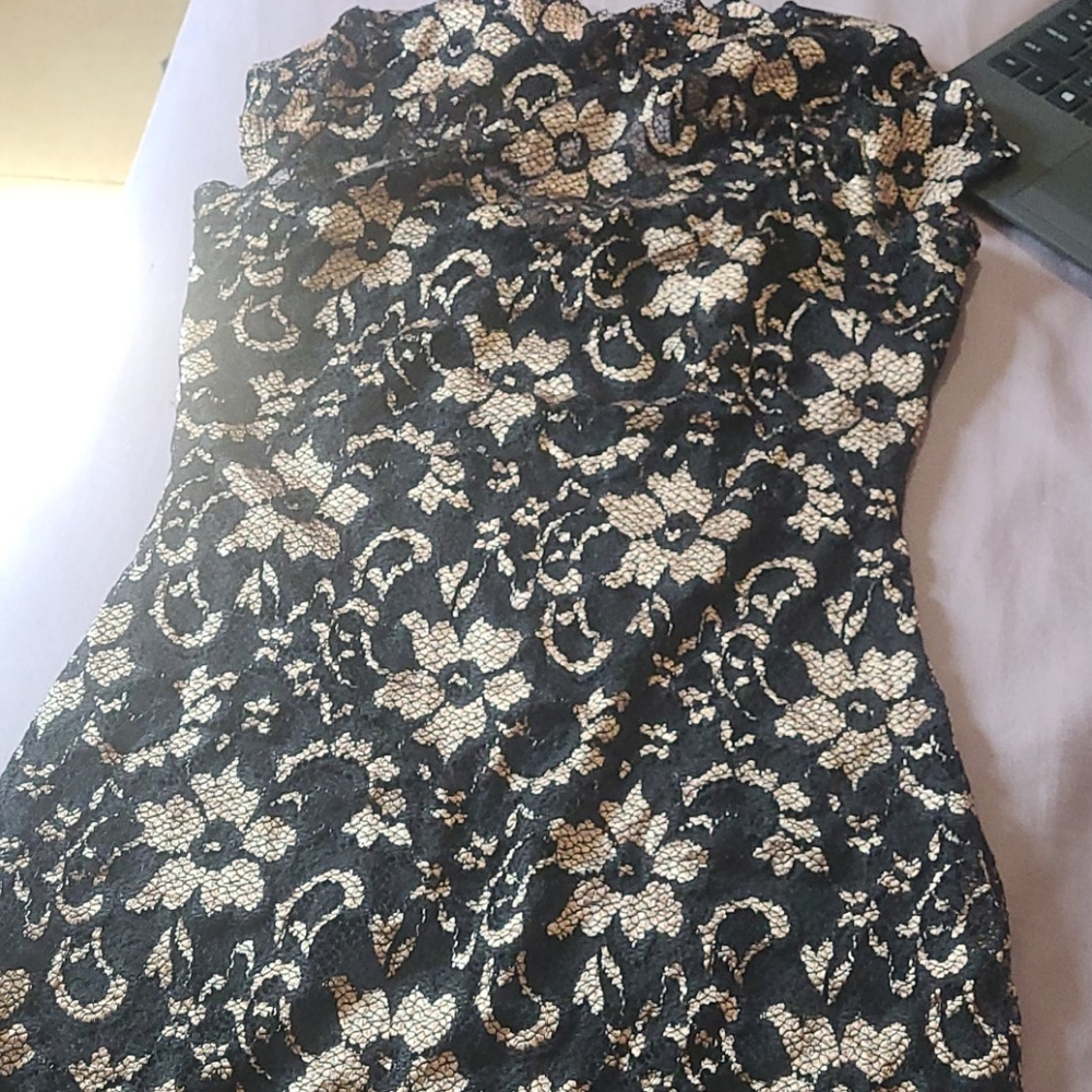 Gold and black floral dress